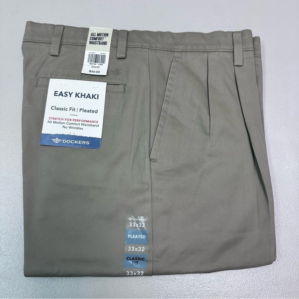 Dockers Men's Easy Khaki Pants - Classic Fit, Pleated, Gray Size 33x32